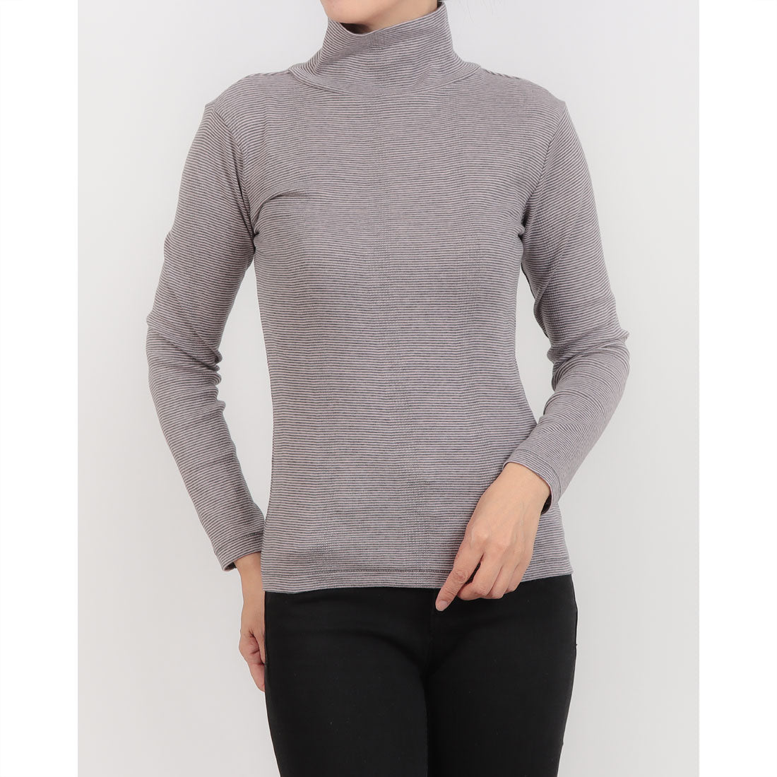 ロバート・ピー・ミラー Robert P. Miller 長袖 タートルネック Tシャツ カットソー Panel-rib Turtle Neck L/S Tee -BORDER パネルリブタートルネックロングスリーブT 835C ボーダー (チャコールグレー×ピンク) チャコールグレー×ピンク