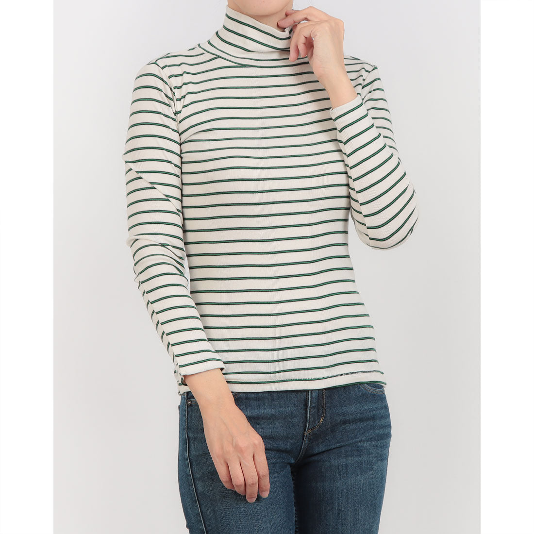 ロバート・ピー・ミラー Robert P. Miller 長袖 タートルネック Tシャツ カットソー Panel-rib Turtle Neck L/S Tee -BORDER パネルリブタートルネックロングスリーブT 837C ボーダー (ホワイト×ブラックグリーン×ブラック) ホワイト×ブラックグリーン×ブラック