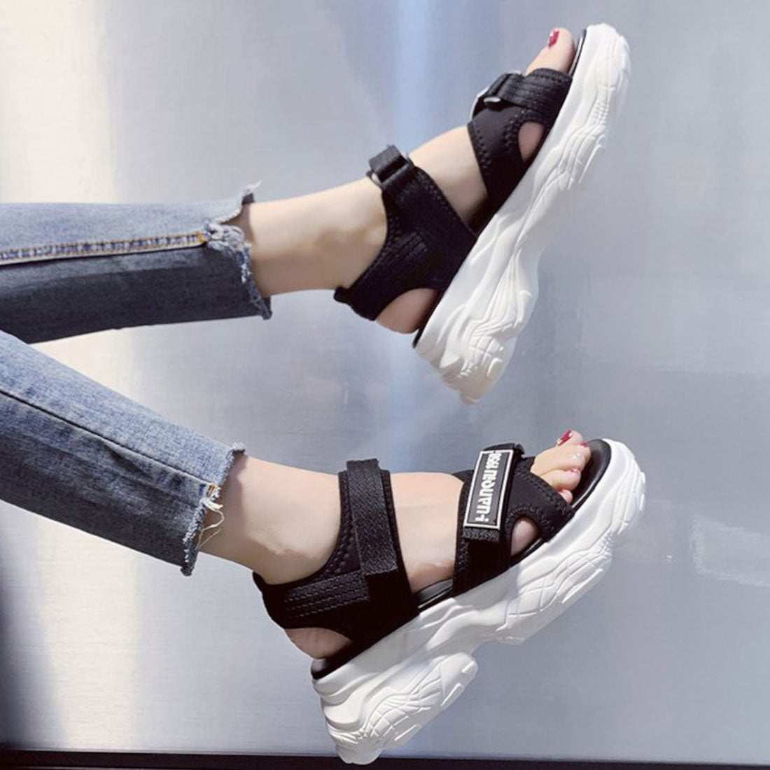 ロディック Rodic 厚底スポーツサンダル (ブラック) ブラック