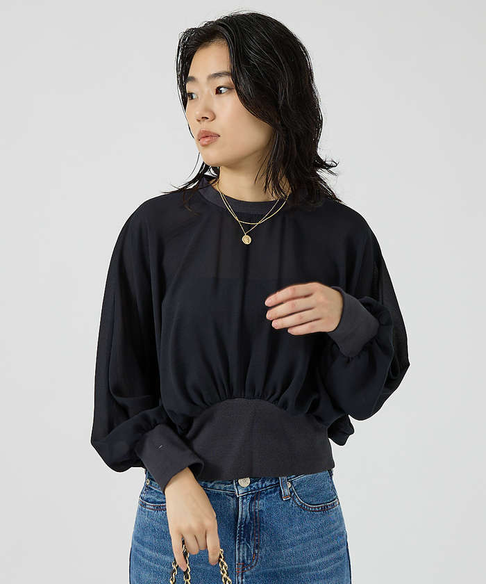 ルージュ ヴィフ ラクレ Rouge vif la cle ストレッチジョーゼットブラウス (ネイビー) ネイビー