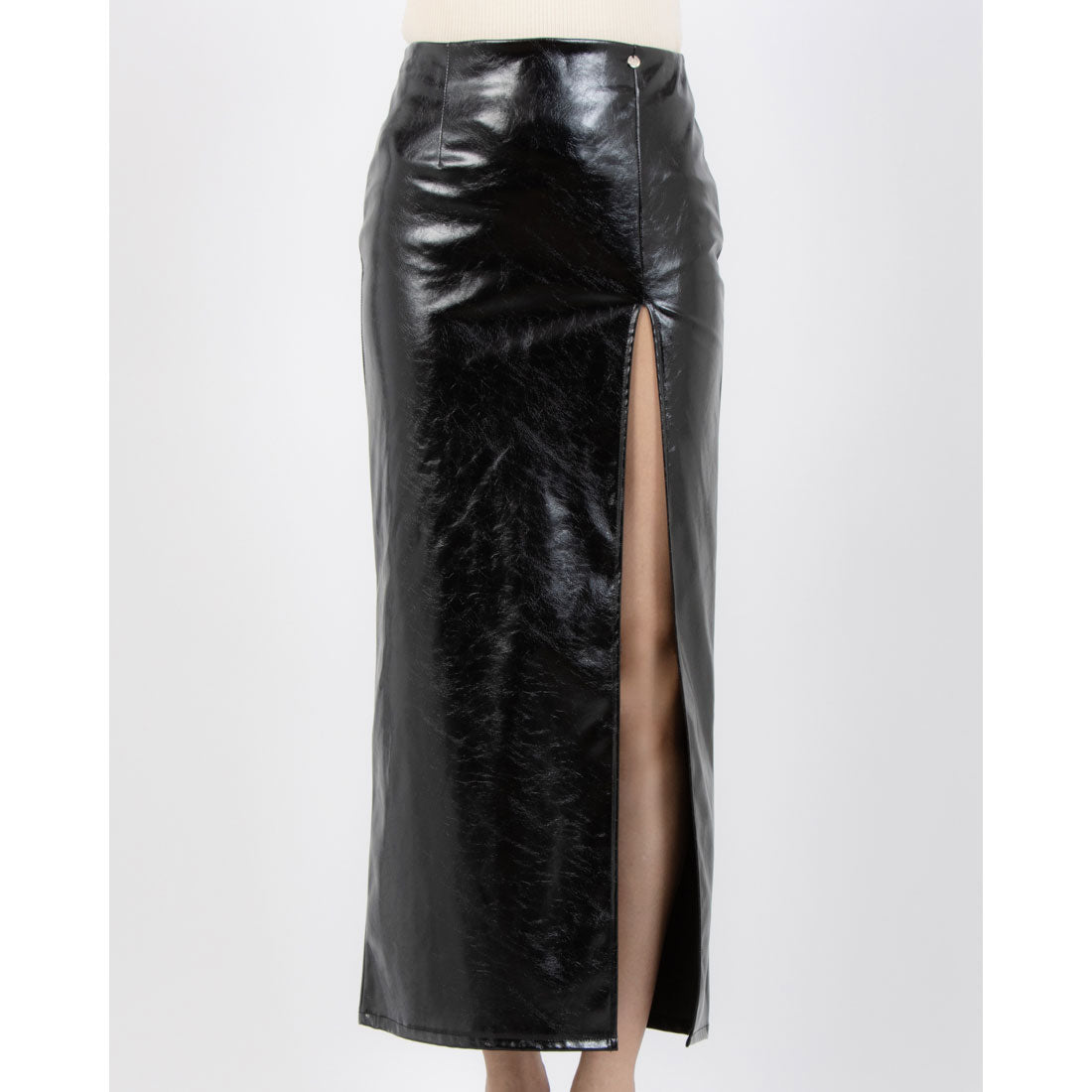 RINASCIMENTO Eco Leather Long Green Slit Skirt