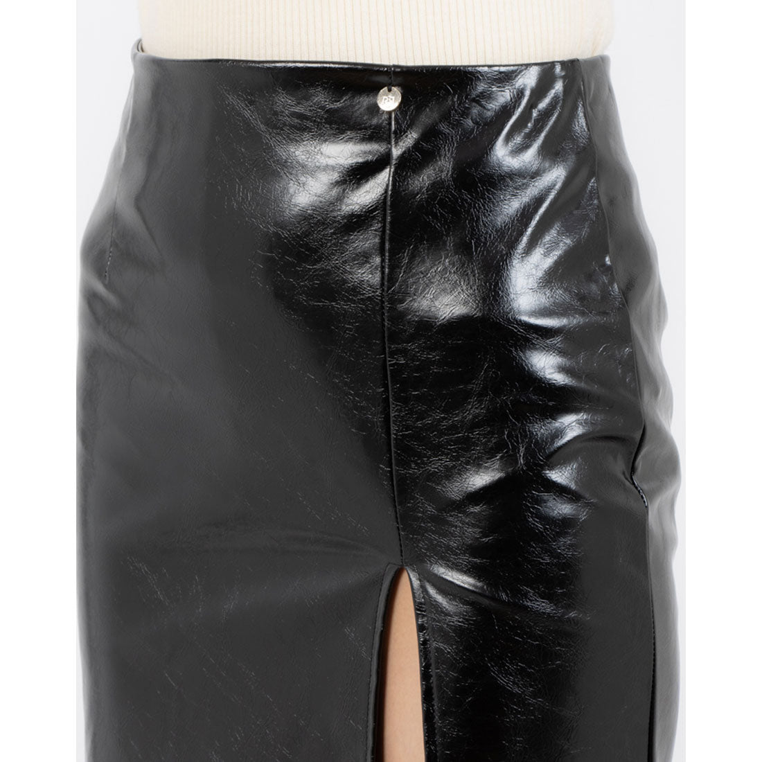 RINASCIMENTO Eco Leather Long Green Slit Skirt