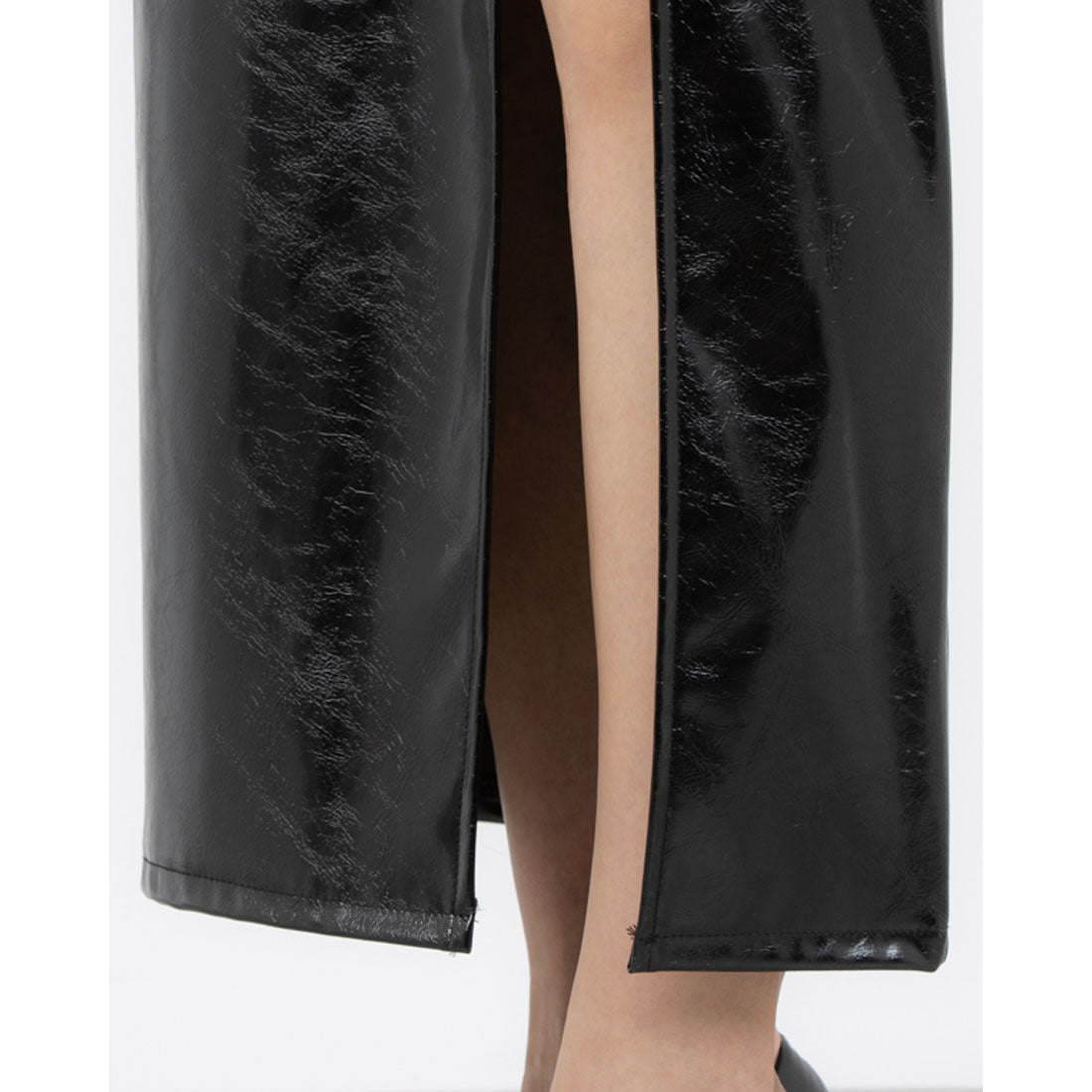 RINASCIMENTO Eco Leather Long Green Slit Skirt