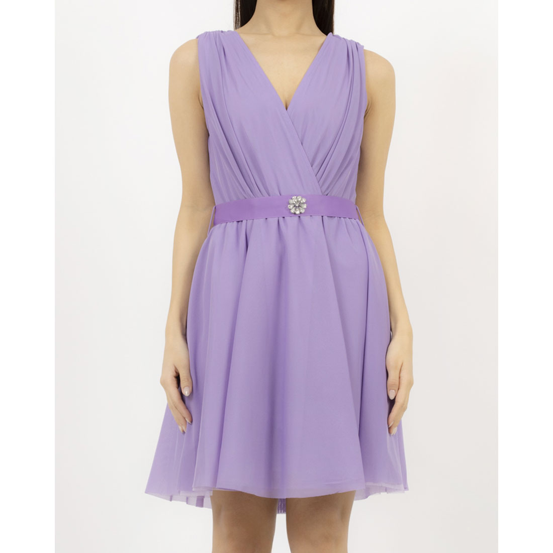 RINASCIMENTO Bejeweled Belt Tulle Wrap Dress