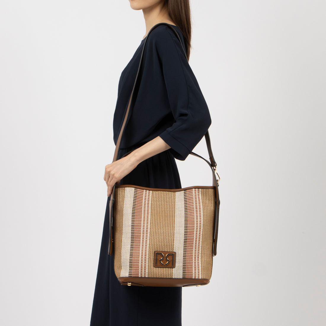 リナシメント RINASCIMENTO ランダムストライプバケットBAG (Moro Marrone) Moro Marrone
