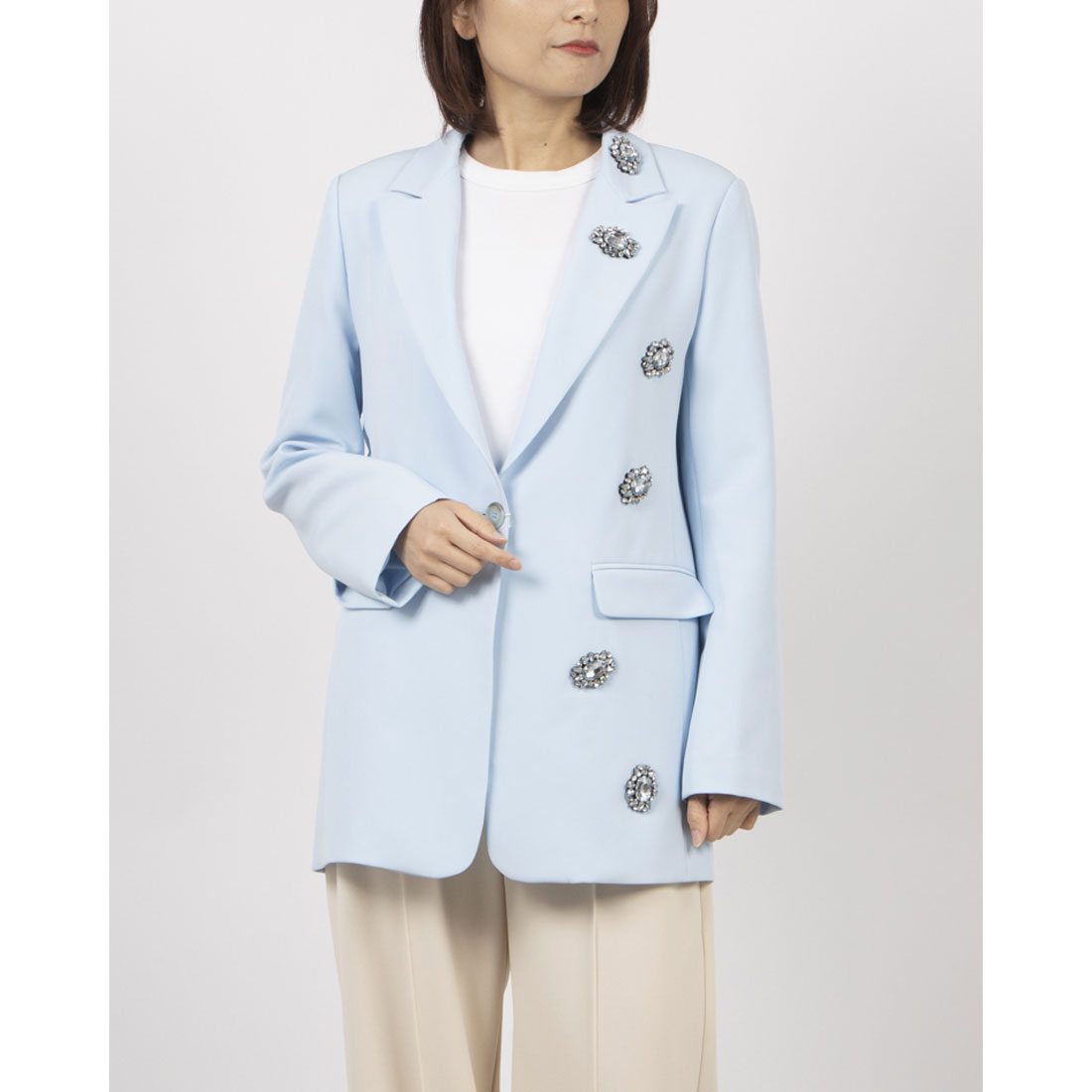 リナシメント RINASCIMENTO ビジューデザインロングジャケット (Cielo Azzurro) Cielo Azzurro