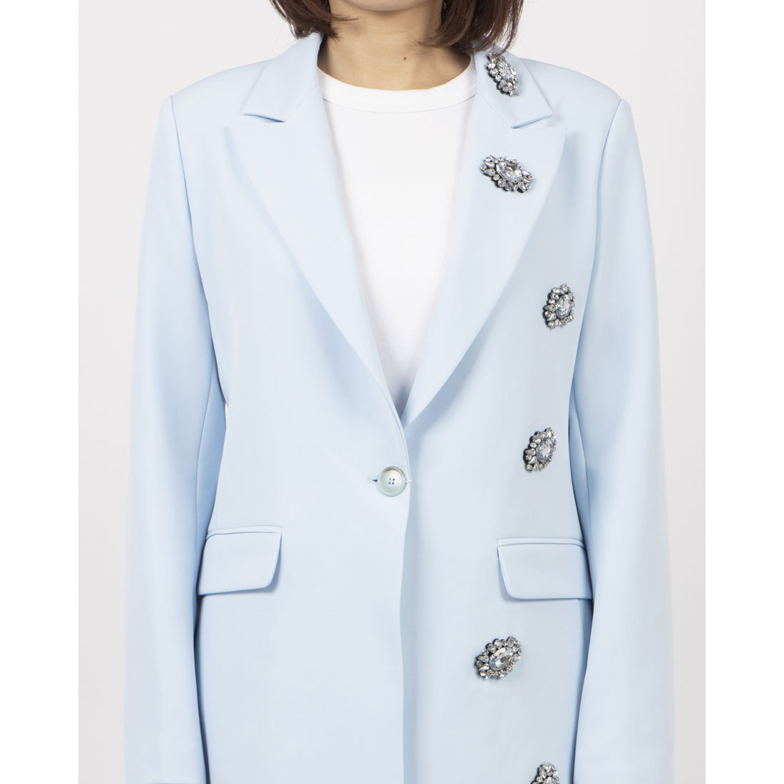 リナシメント RINASCIMENTO ビジューデザインロングジャケット (Cielo Azzurro) Cielo Azzurro