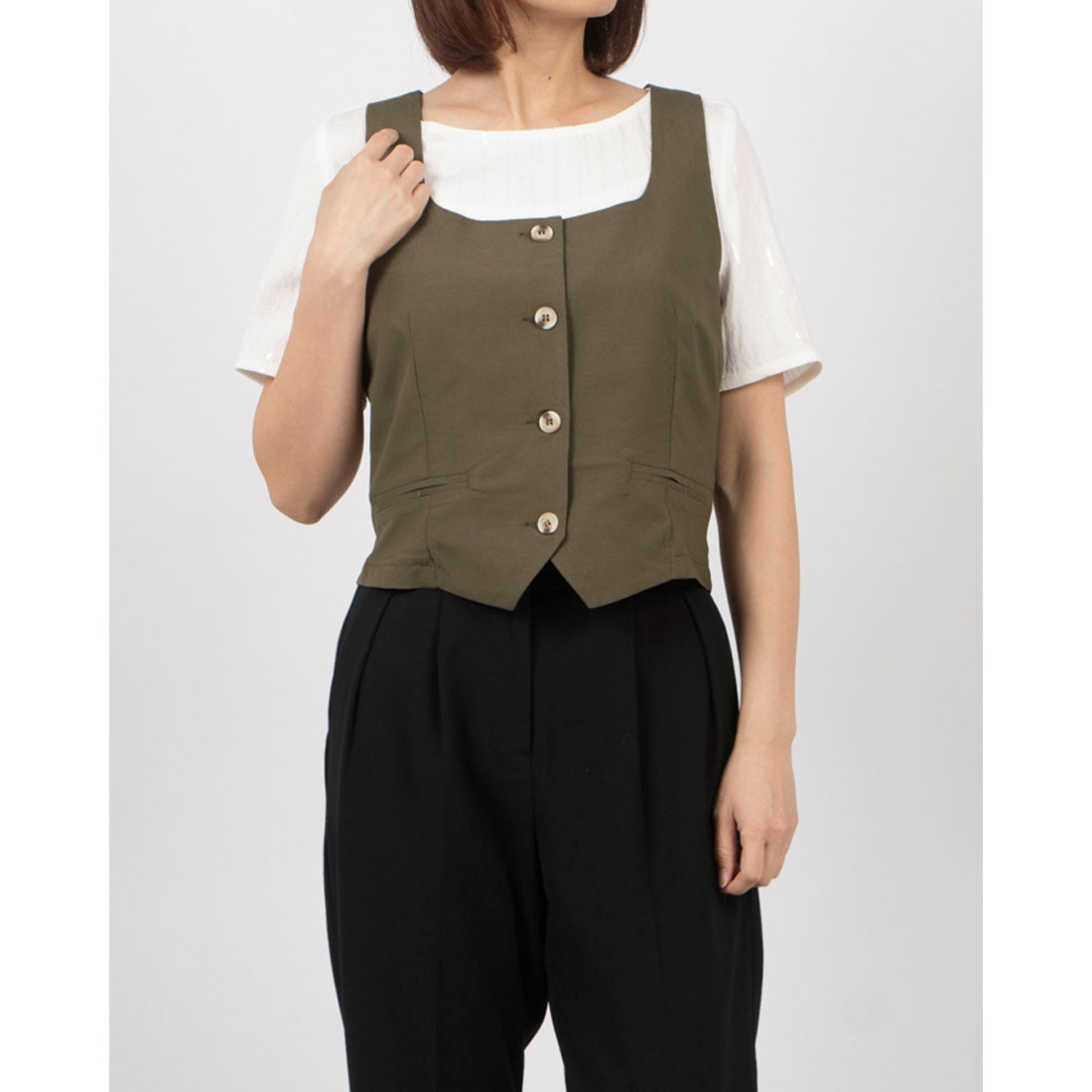 リナシメント RINASCIMENTO リネンスクエアネックベスト (Militare Verde) Militare Verde