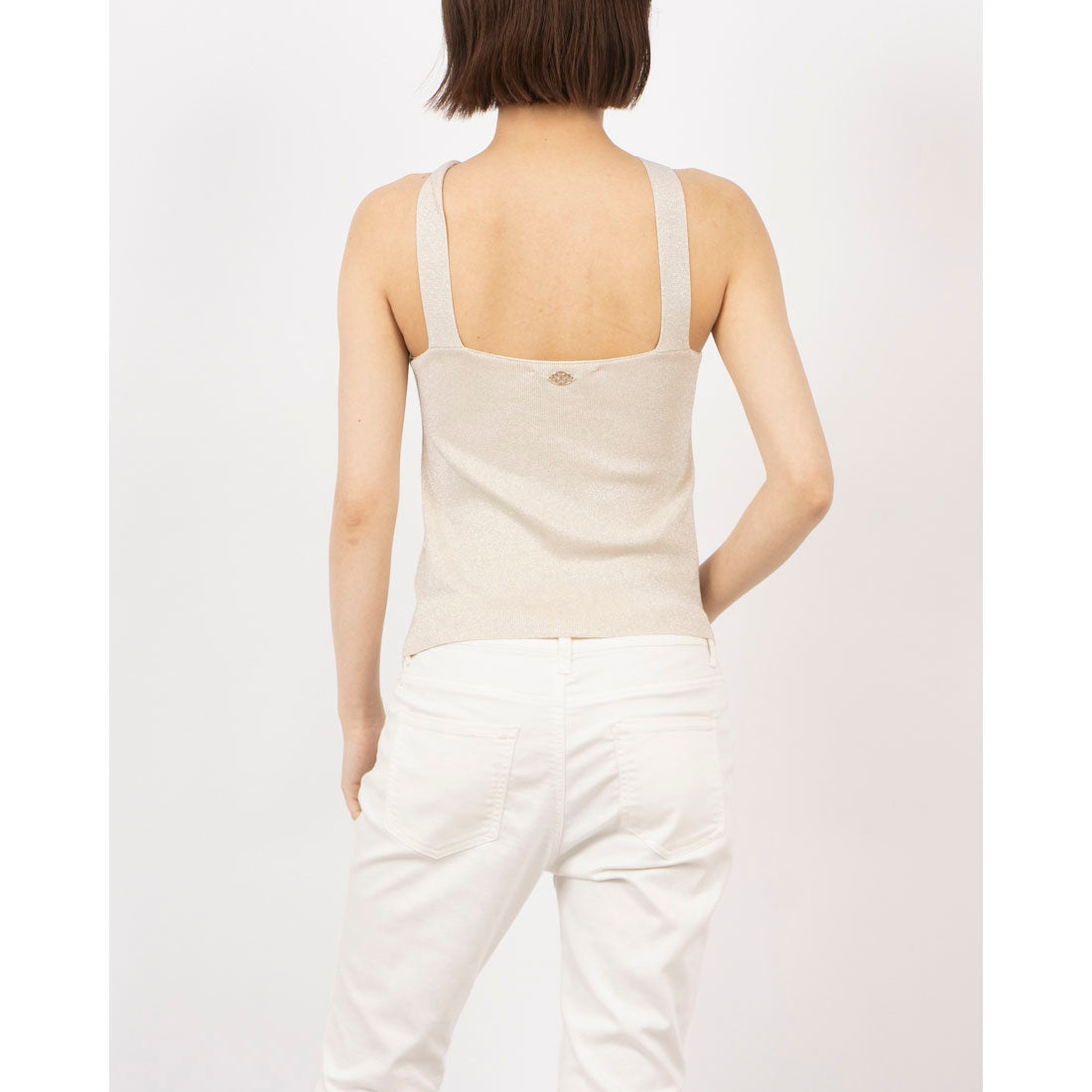 リナシメント RINASCIMENTO ラメリブホルターネック風ニットTOPS (Beige Chiaro) Beige Chiaro