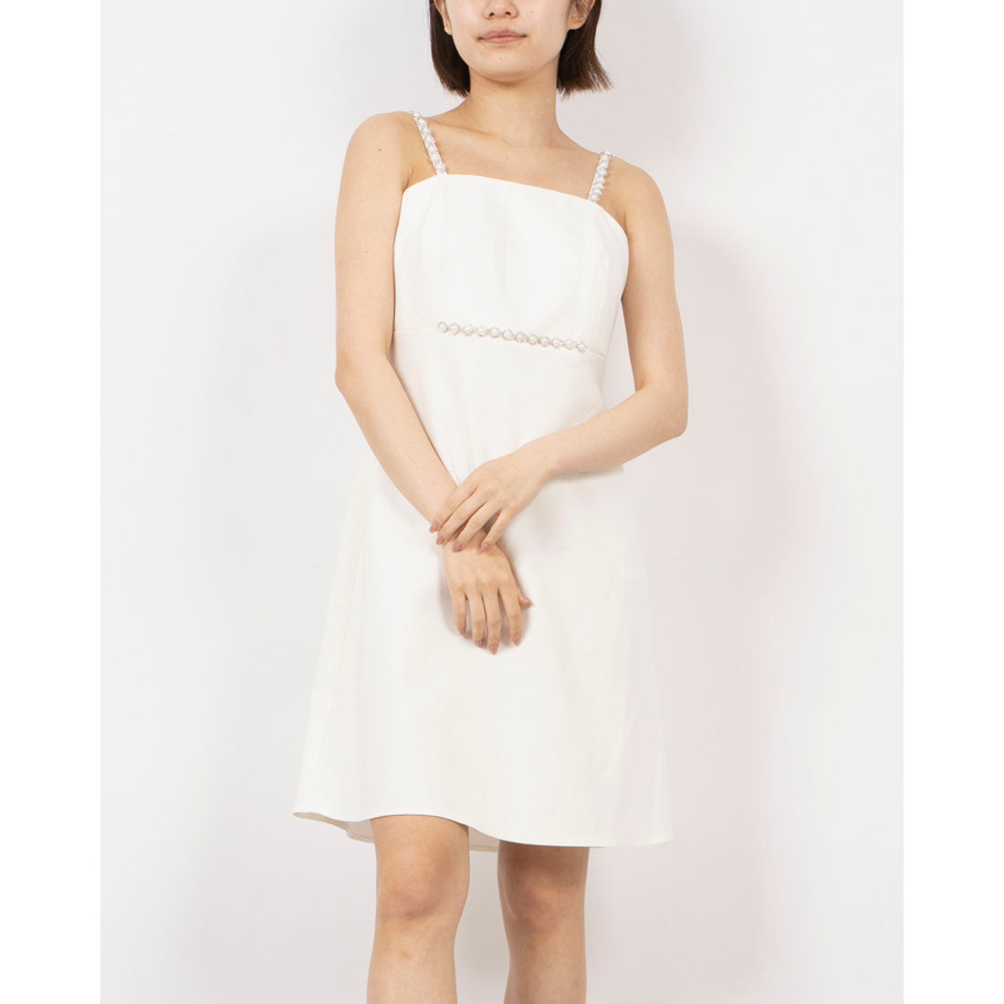 リナシメント RINASCIMENTO ビジューストラップフレアワンピース (Bianco) Bianco