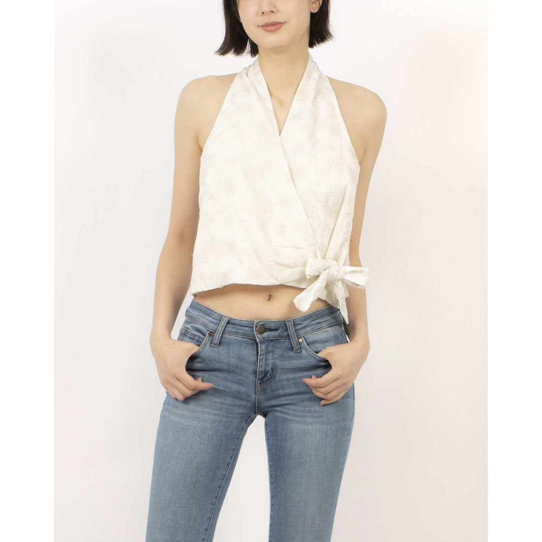 リナシメント RINASCIMENTO ラメエンブロイダリーカシュクールトップス (var.Bianco) var.Bianco