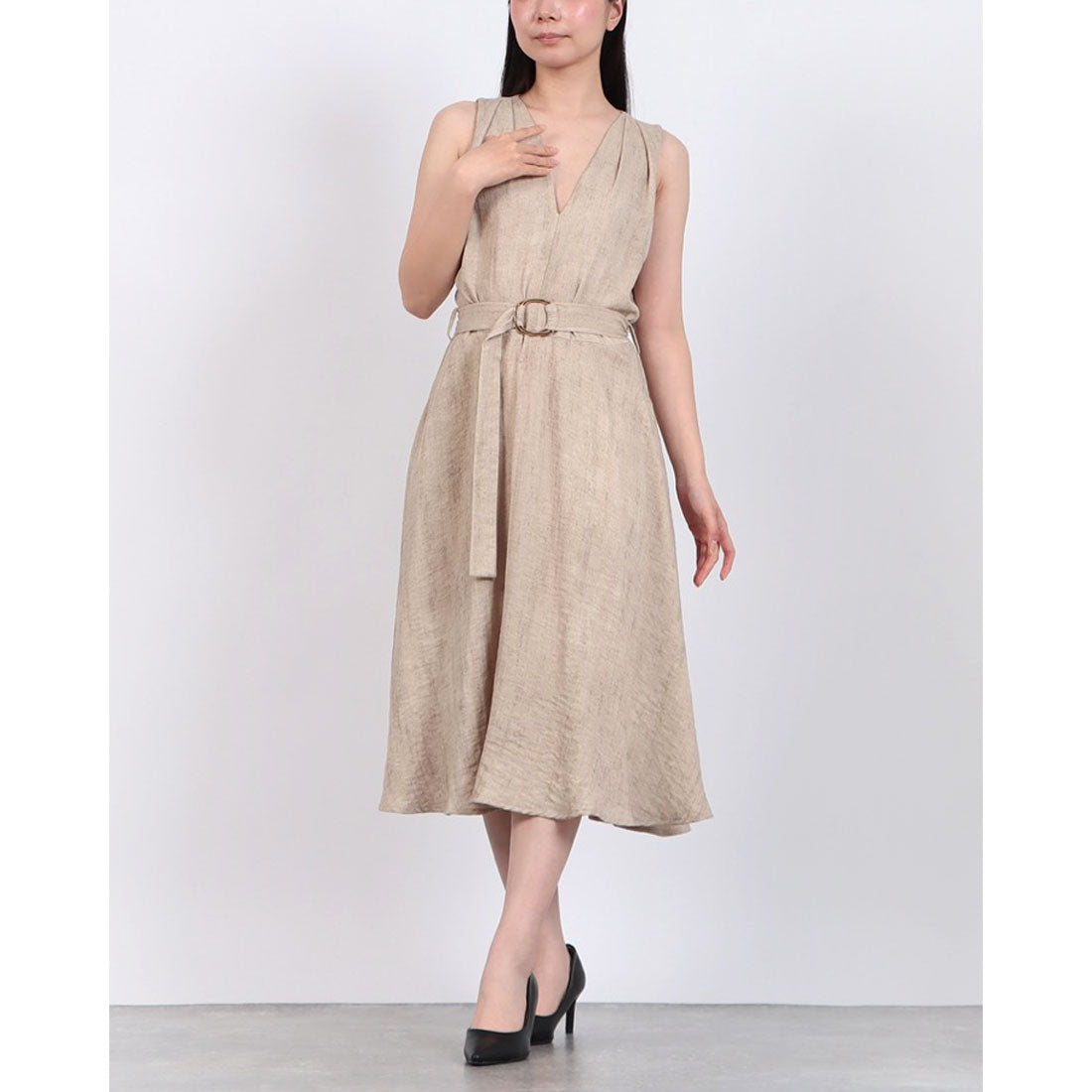 リナシメント RINASCIMENTO リネンライクベルトマークワンピース (Beige) Beige