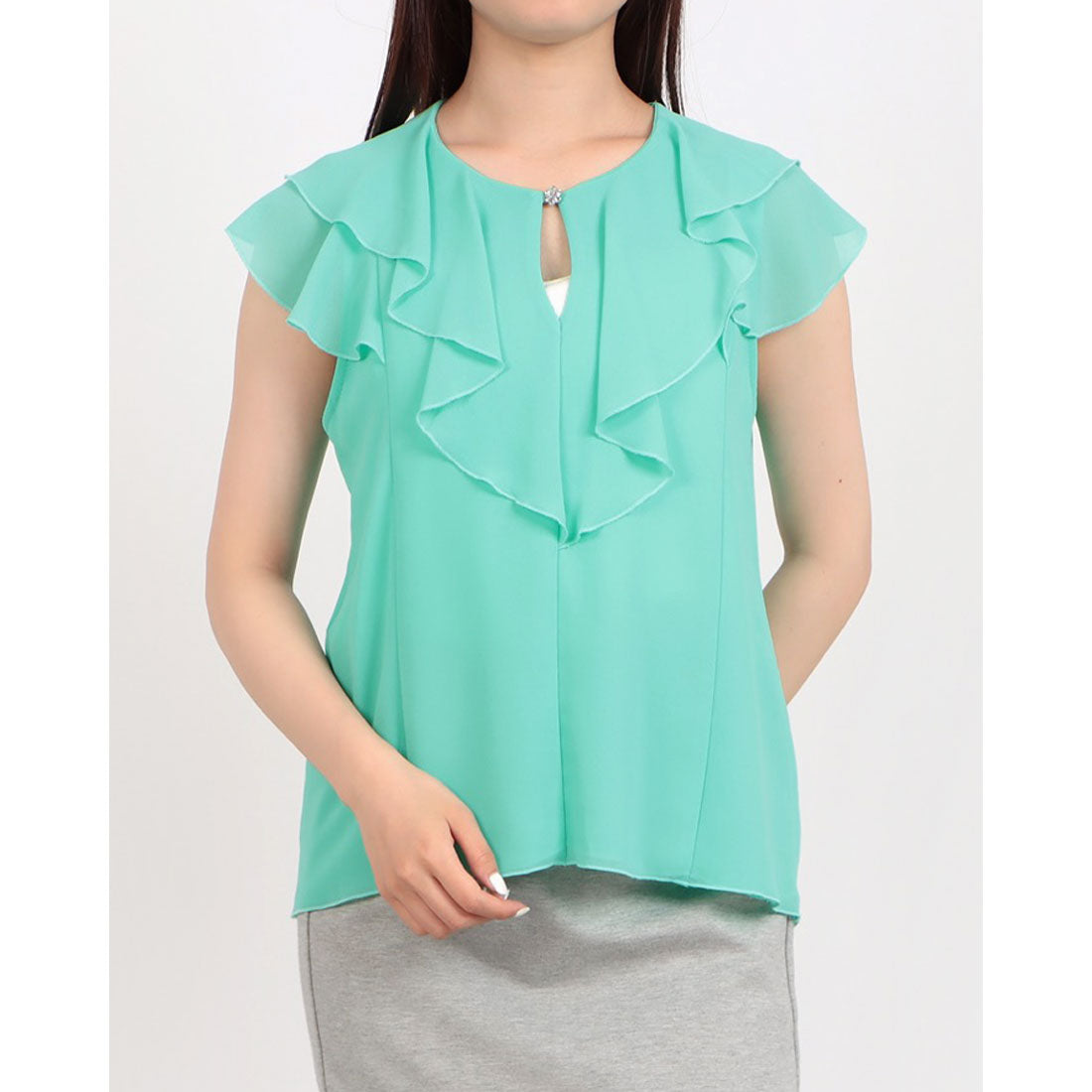 リナシメント RINASCIMENTO ビジューポイントフリルTOPS (Acqua Verde) Acqua Verde