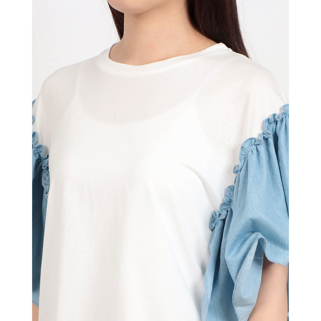 リナシメント RINASCIMENTO ダンガリー切替フレアスリーブTOPS (Panna Bianco) Panna Bianco