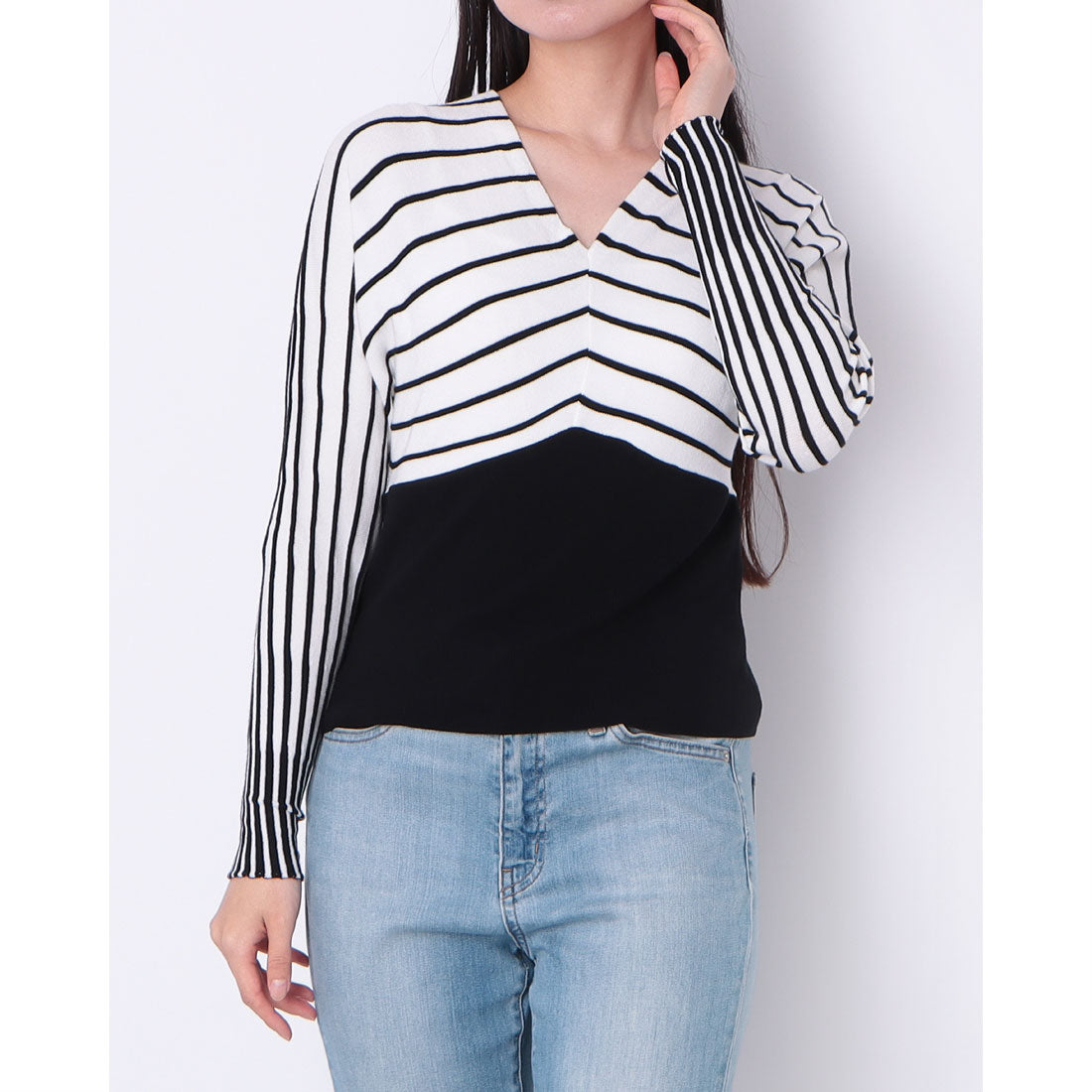 ニット RINASCIMENTO Rinascimento Bicolor Border Switching Knit Top
