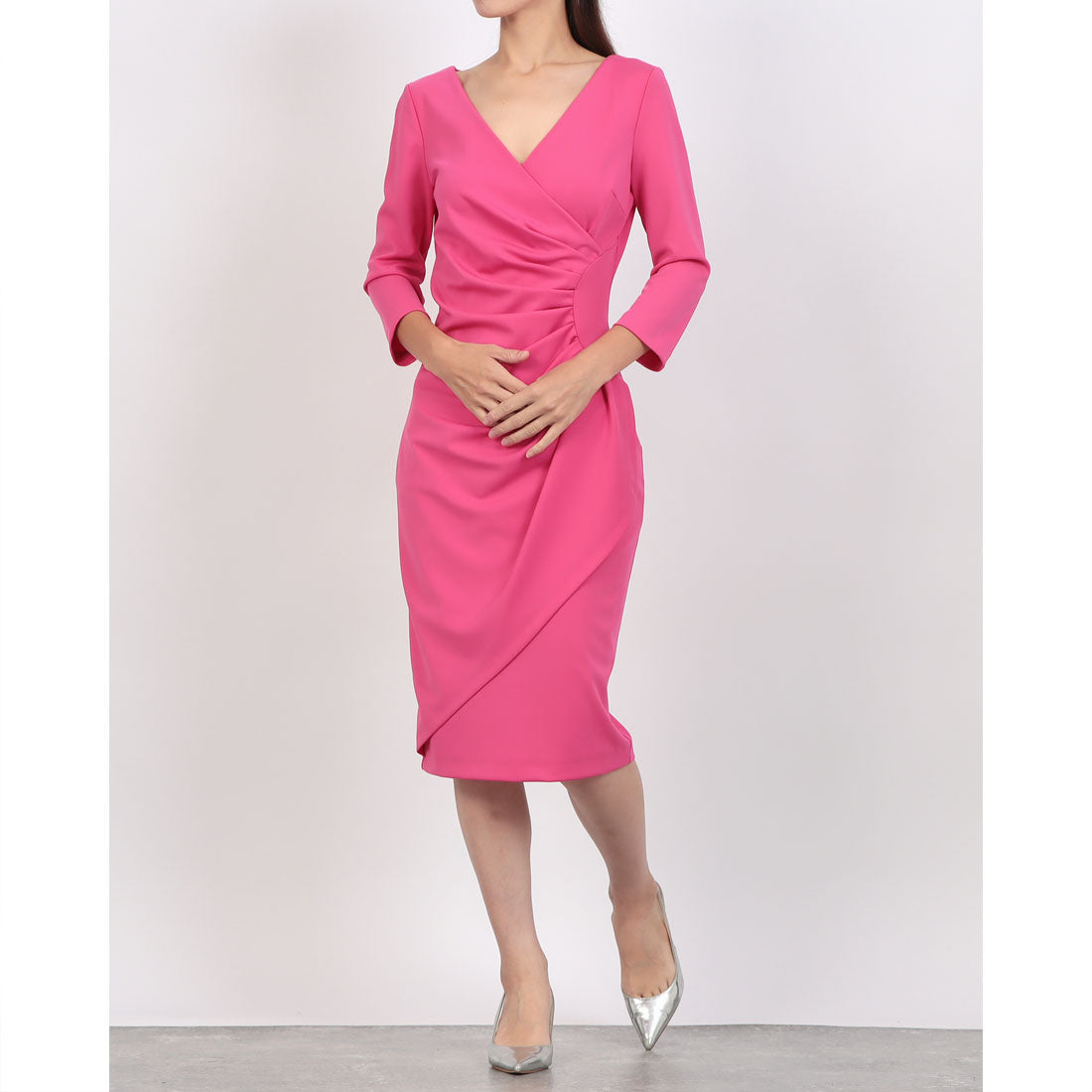 リナシメント RINASCIMENTO サイドタックギャザーカシュクールワンピース (Fuxia) Fuxia