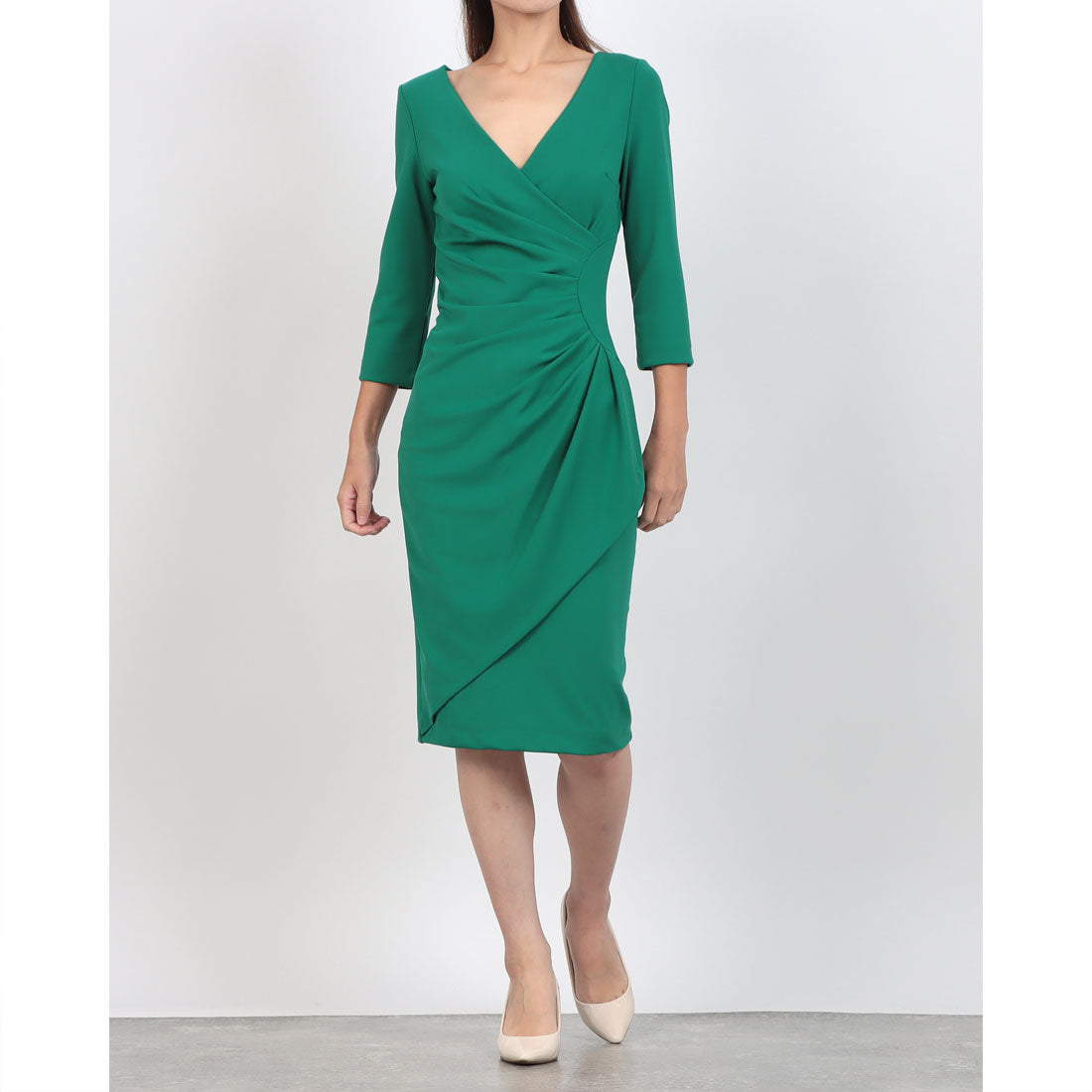 リナシメント RINASCIMENTO サイドタックギャザーカシュクールワンピース (Verde Giada) Verde Giada