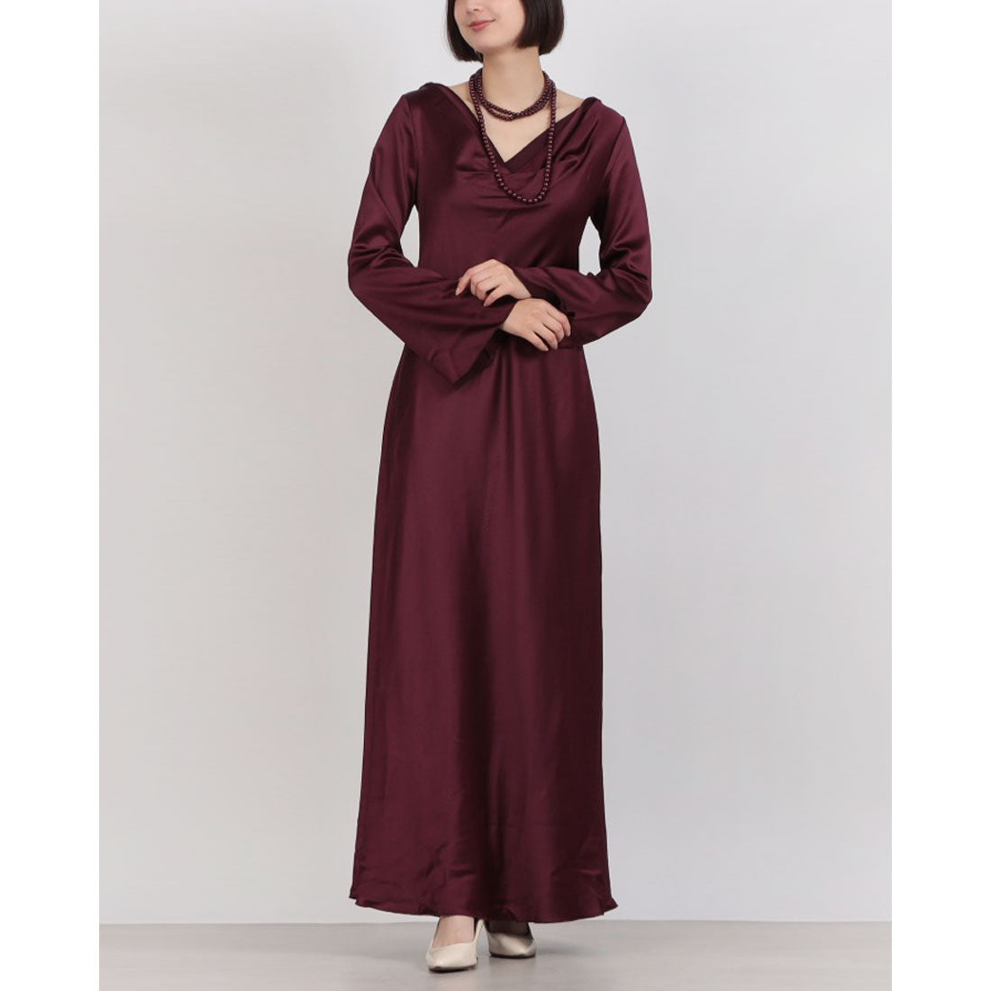 リナシメント RINASCIMENTO パールネックレスドレープマキシOP (Bordeaux Rosso) Bordeaux Rosso