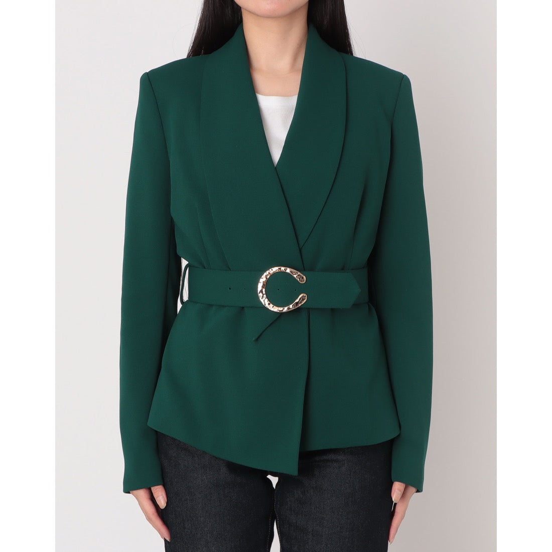 リナシメント RINASCIMENTO Cバックルベルトショールカラージャケット (Verde) Verde