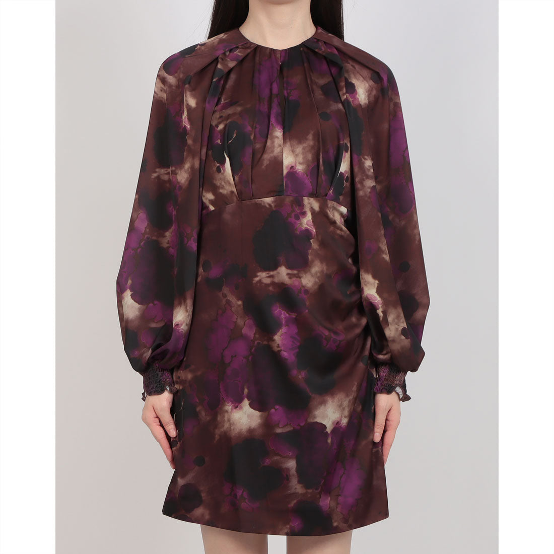 リナシメント RINASCIMENTO 水彩ペイント柄ボリュームスリーブワンピース (var.Cioccolato) var.Cioccolato