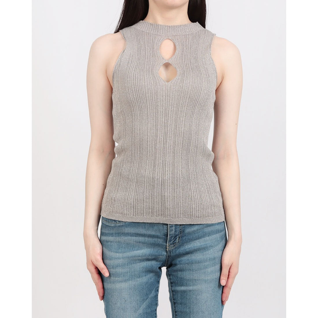 リナシメント RINASCIMENTO ラメリブオープンバストノースリニットトップス (Platino) Platino