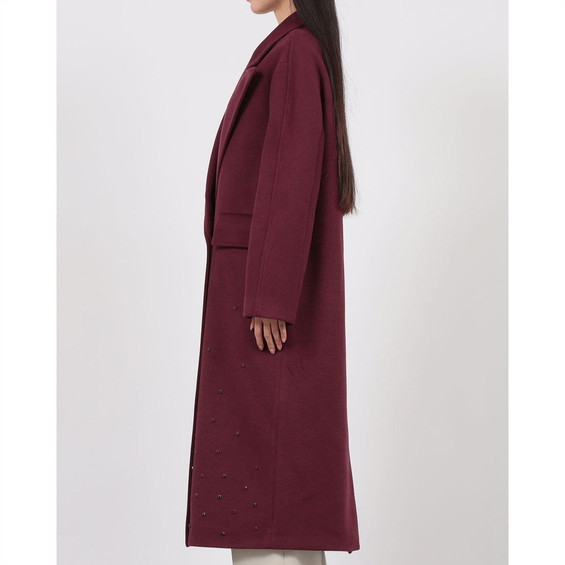 リナシメント RINASCIMENTO ビジューストーンロングCOAT (Bordeaux Rosso) Bordeaux Rosso