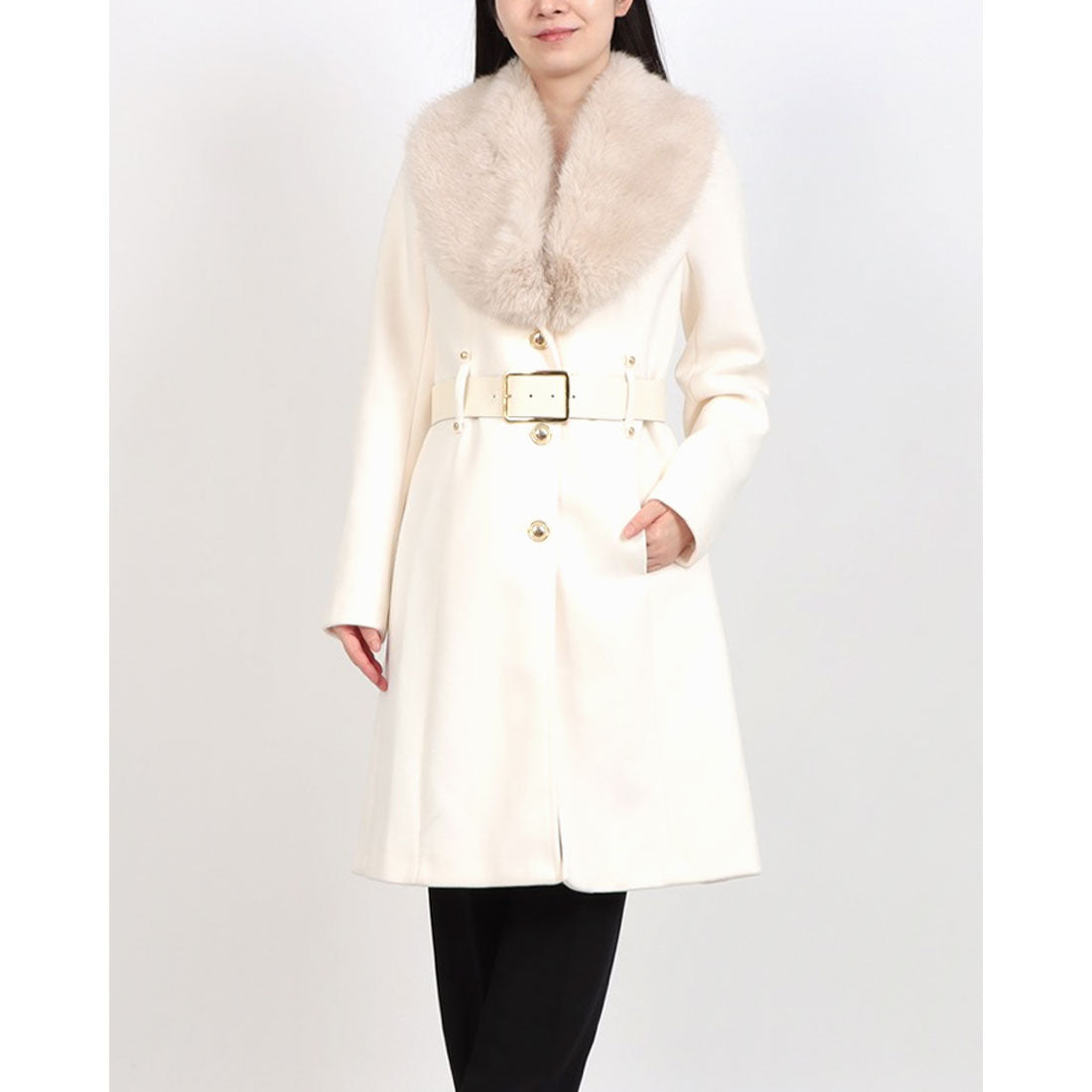 リナシメント RINASCIMENTO 取外しファー襟ベルテッドCOAT (Bianco) Bianco