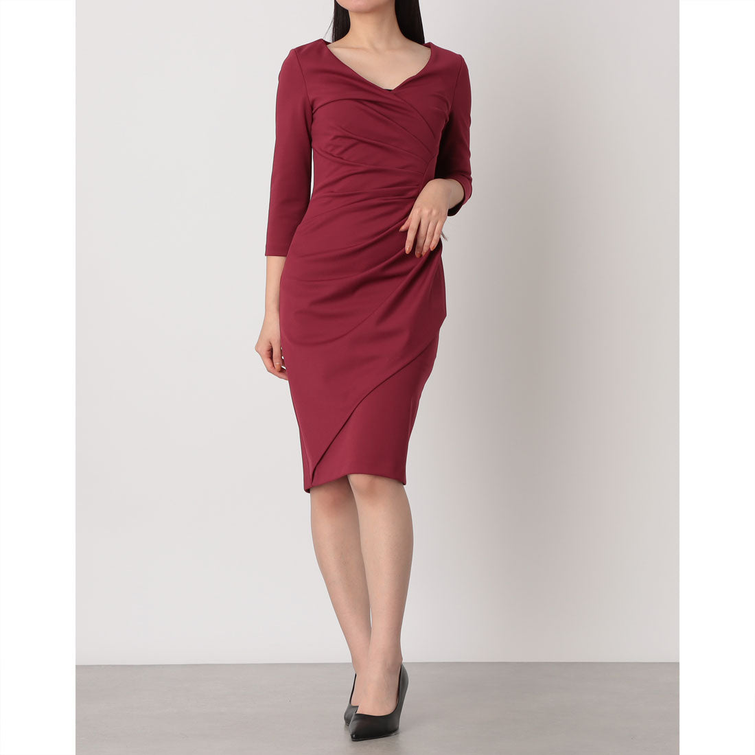 リナシメント RINASCIMENTO サイドタックギャザーカシュクールOP (Bordeaux Rosso) Bordeaux Rosso