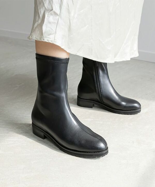 ランダ RANDA【A de Vivre】サステナブル 晴雨兼用タンクソールショートブーツ(BLACK) BLACK