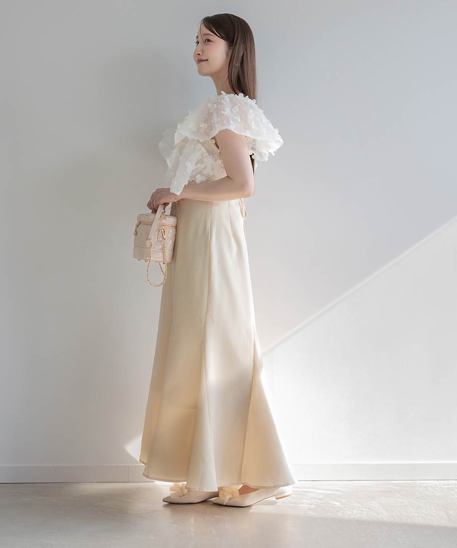 ランダ RANDA 3E 2WAY フリルフラットパンプス (IVORY) IVORY