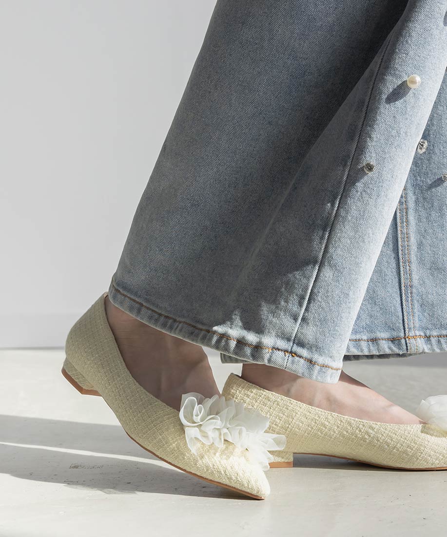 ランダ RANDA 3E 2WAY フリルフラットパンプス (YELLOW) YELLOW