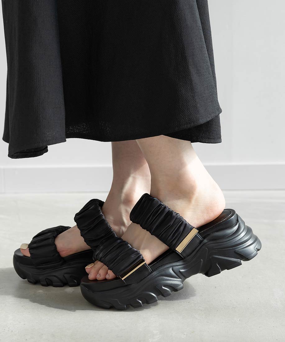 ランダ RANDA ギャザーベルトスポーツミュールサンダル (BLACK) BLACK