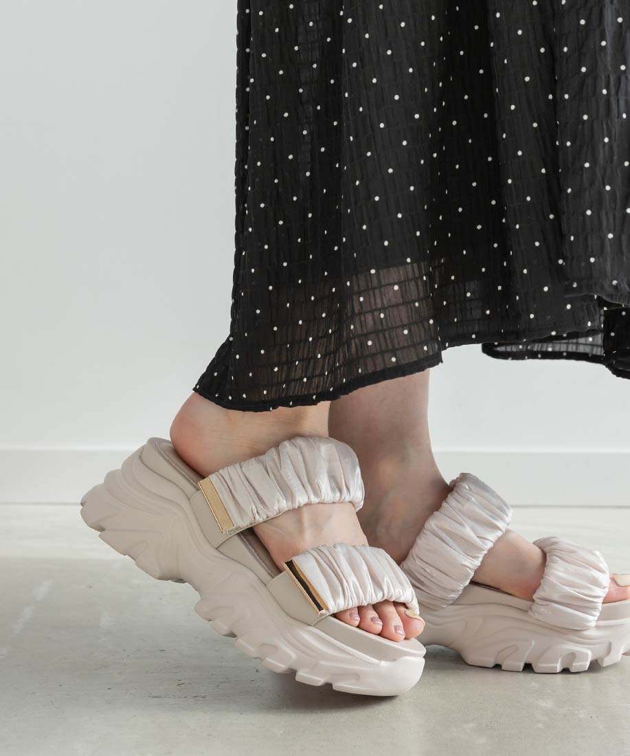 ランダ RANDA ギャザーベルトスポーツミュールサンダル (BEIGE) BEIGE