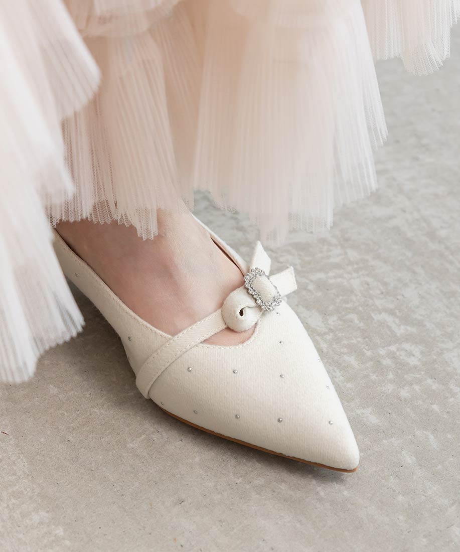 ランダ RANDA ★ ビジューパーツフラットパンプス (IVORY) IVORY