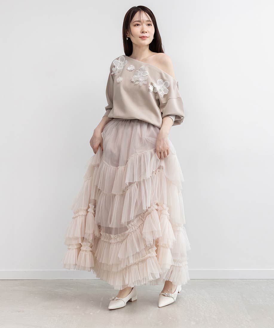 ランダ RANDA ★ ビジューパーツフラットパンプス (IVORY) IVORY