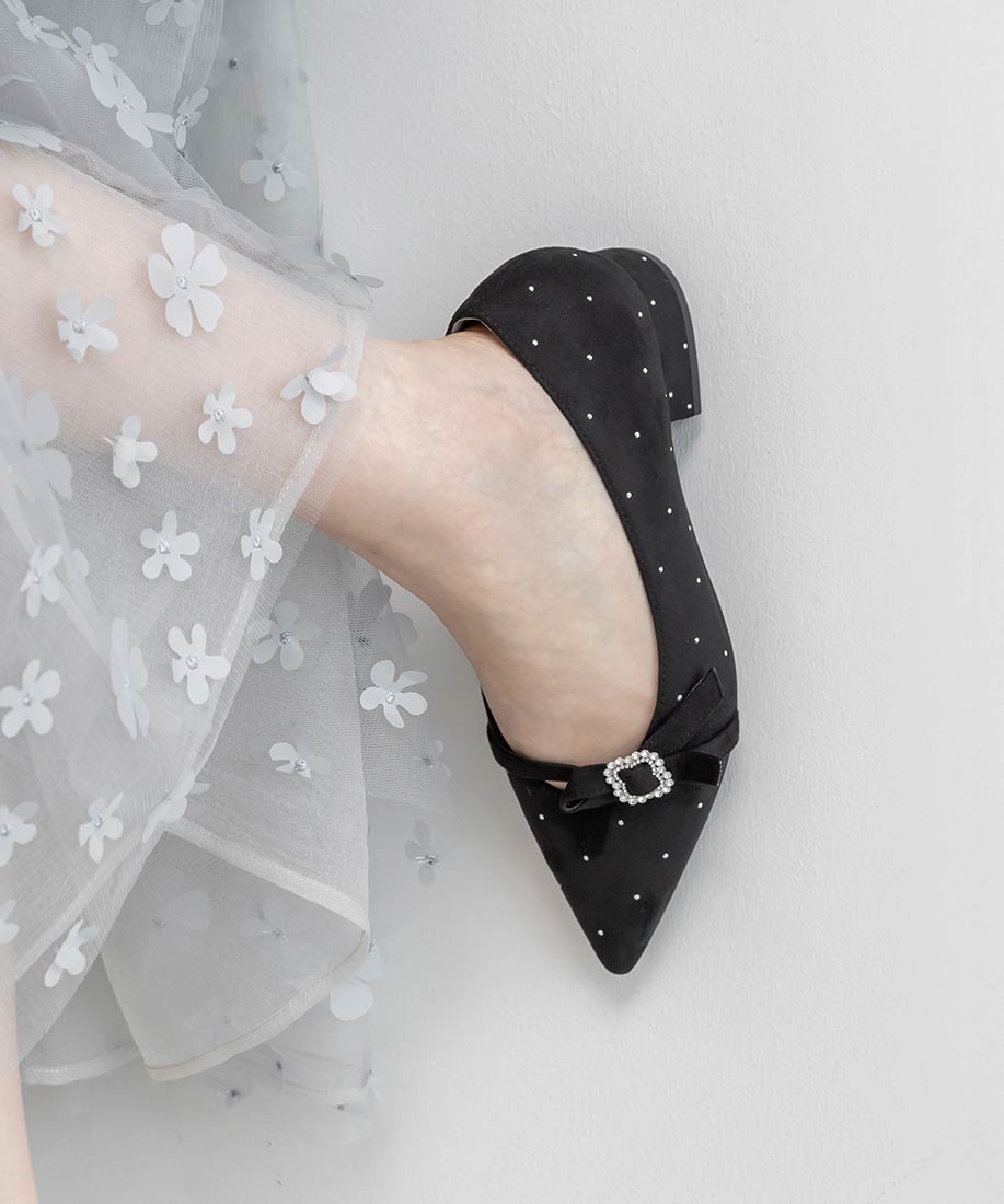 ランダ RANDA ★ ビジューパーツフラットパンプス (BLACK) BLACK