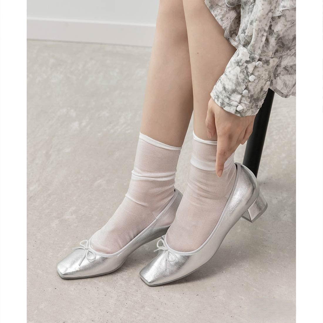 ランダ RANDAスクエアトゥヒールアップバレエシューズ (SILVER) SILVER