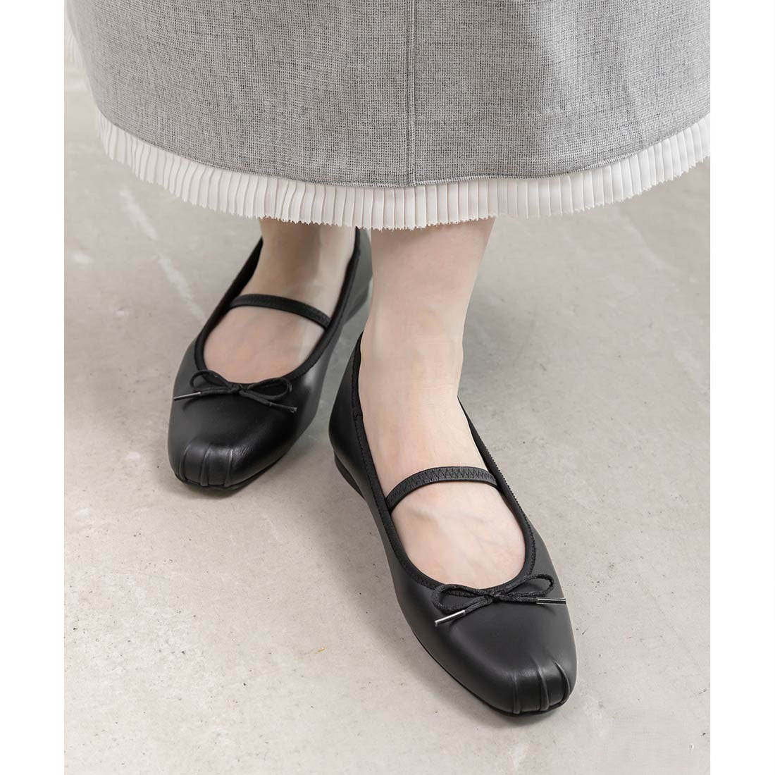ランダ RANDA ギャザーデザインバレエシューズ (BLACK) BLACK