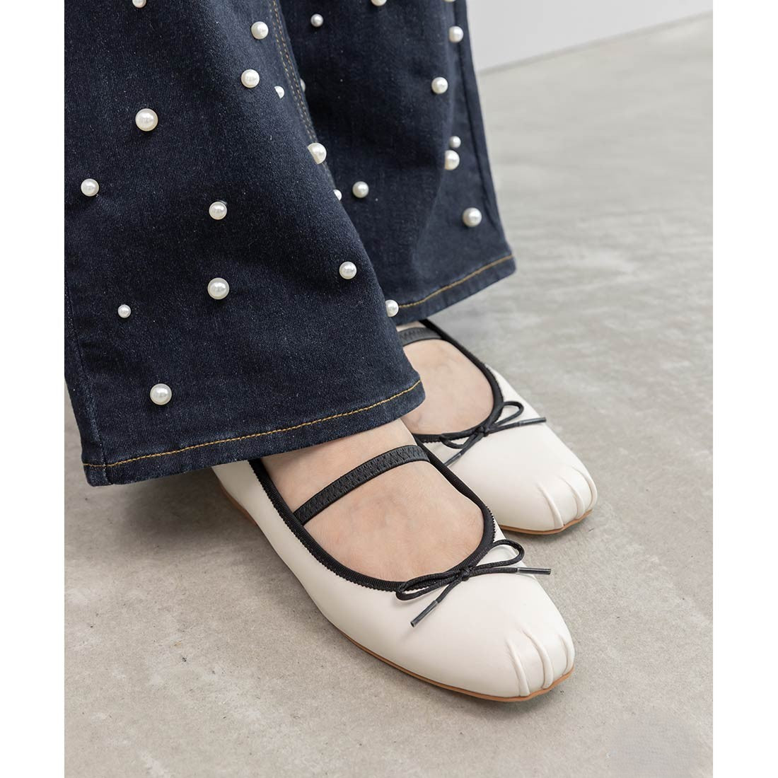 ランダ RANDA ギャザーデザインバレエシューズ (CREAM) CREAM