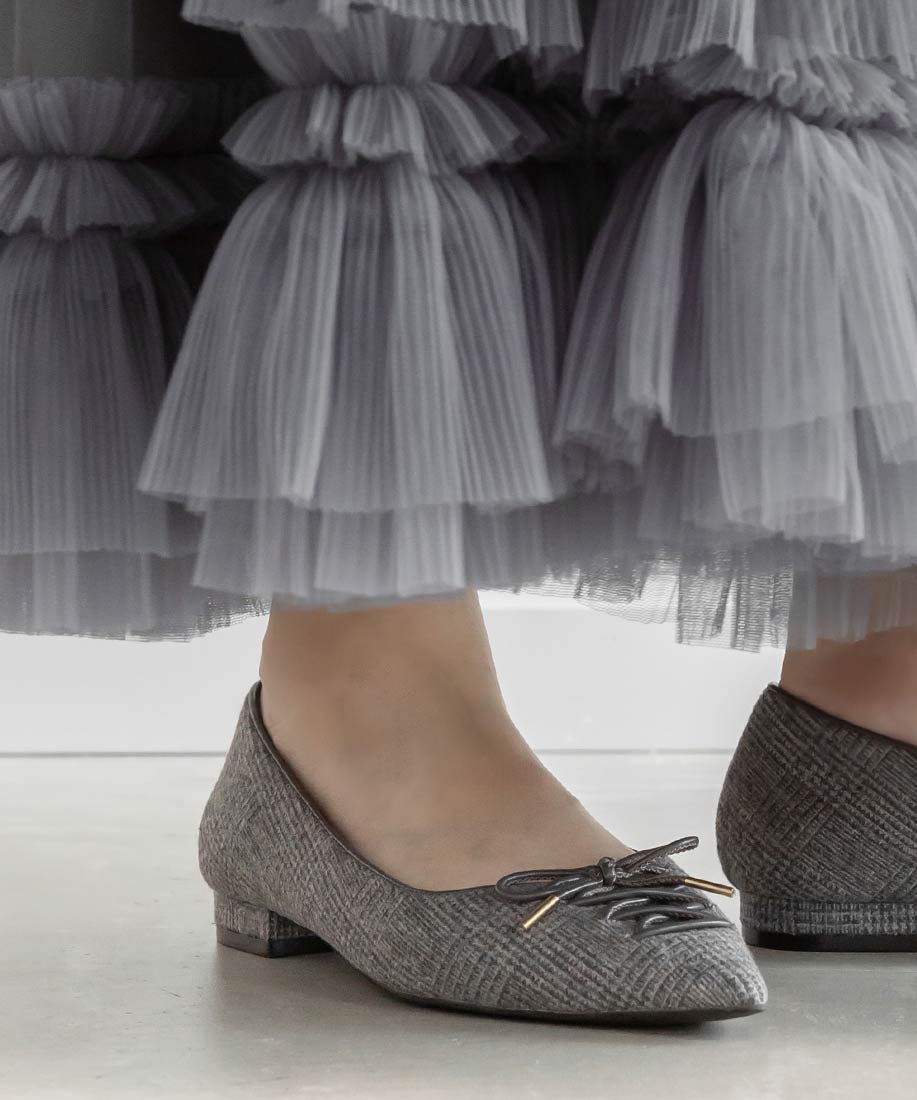 ランダ RANDA レースアップデザインフラットパンプス (GRAY) GRAY