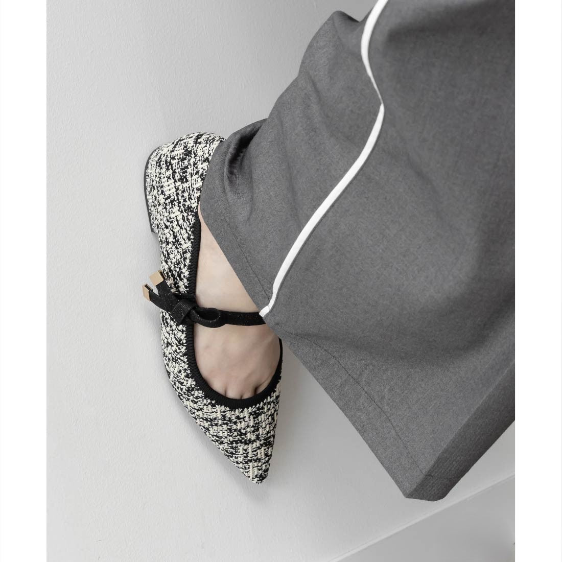 ランダ RANDA 【SUSTAINABLE】リボンベルトニットフラットパンプス (MIX) MIX