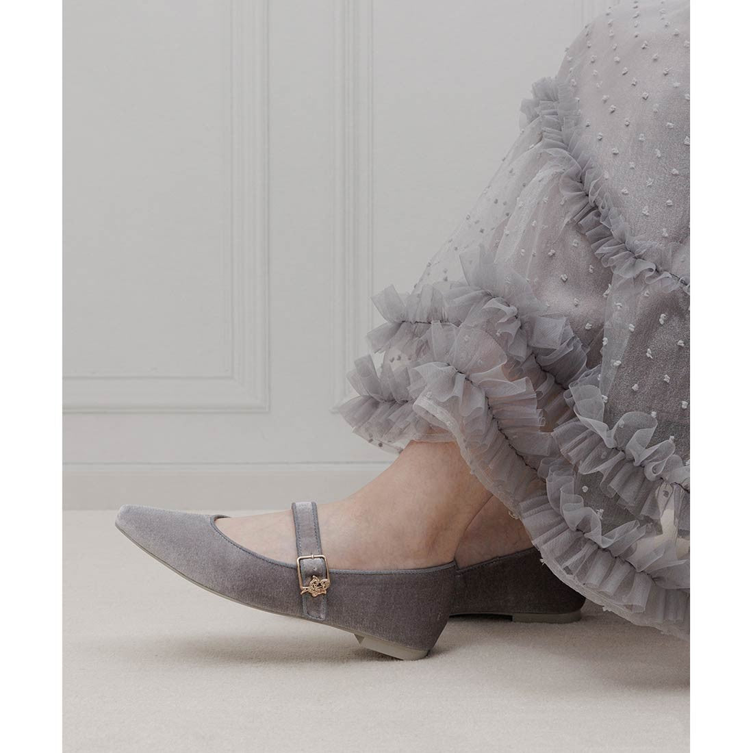 ランダ RANDA 【TOM and JERRY】2WAY メリージェーンリボンフラットパンプス (GRAY) GRAY