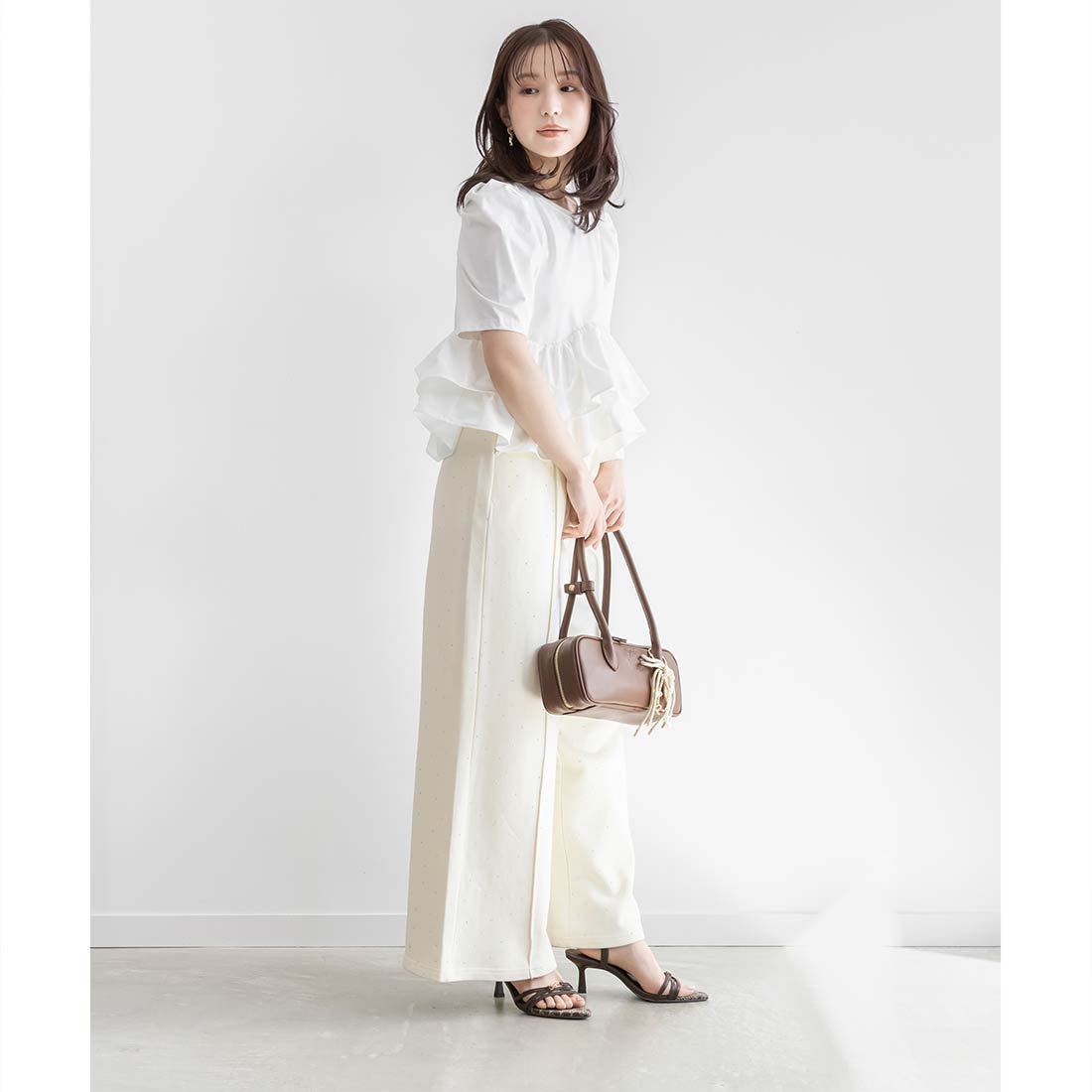 ランダ RANDA アシンメトリーベルトストラップサンダル (BROWN) BROWN