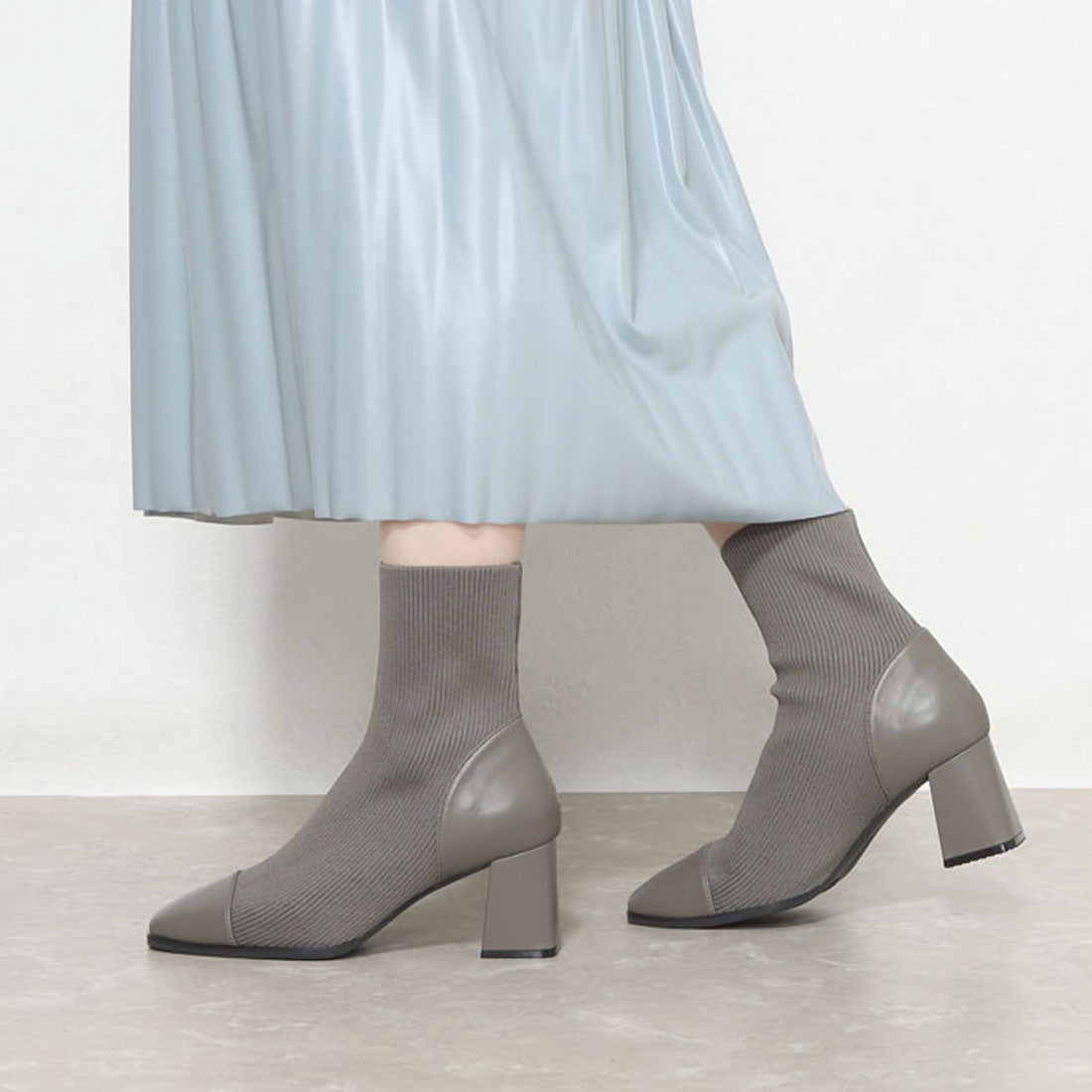 ランダ RANDA ストレッチ チャンキーヒールニットブーツ