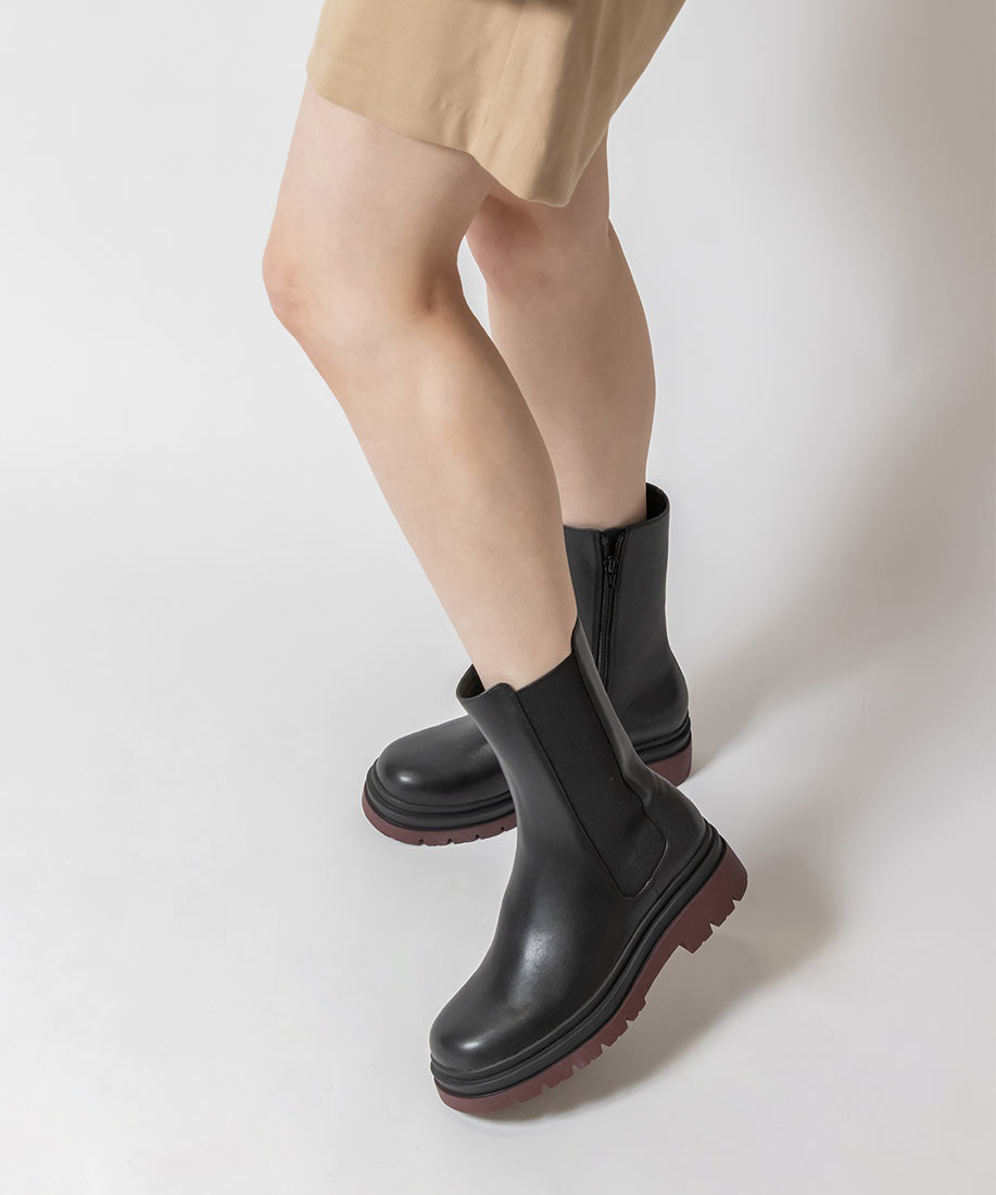 ランダ RANDA 晴雨兼用 タンクソールサイドゴアブーツ,WINE