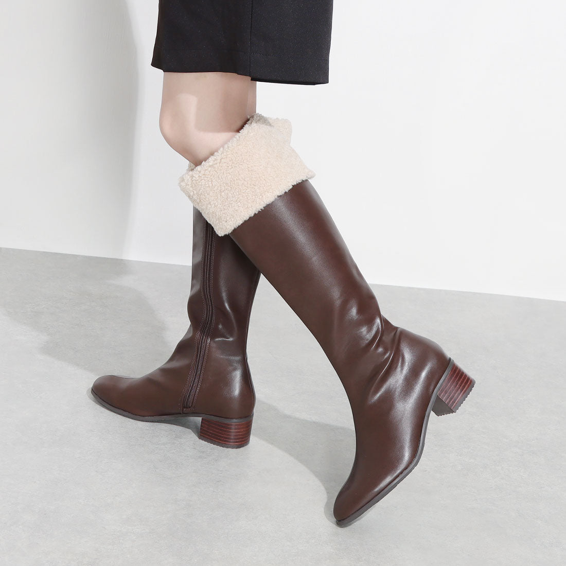 ランダ RANDA 晴雨兼用 ボアデザインロングブーツ