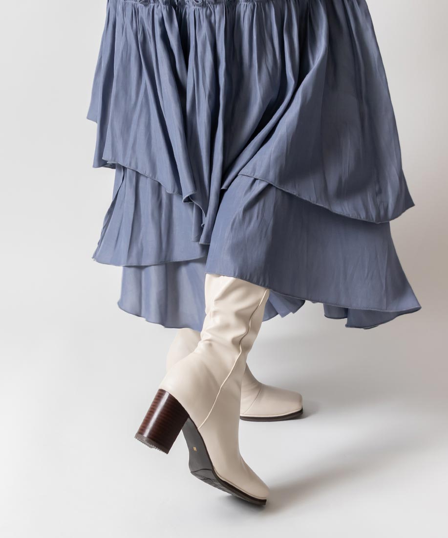 ランダ RANDA 晴雨兼用 ストレッチ スクエアトゥロングブーツ (IVORY) IVORY