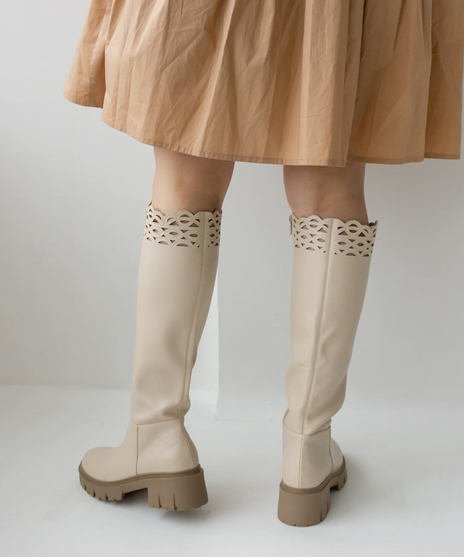 ランダ RANDA カットワークデザインボリュームソールブーツ (IVORY) IVORY