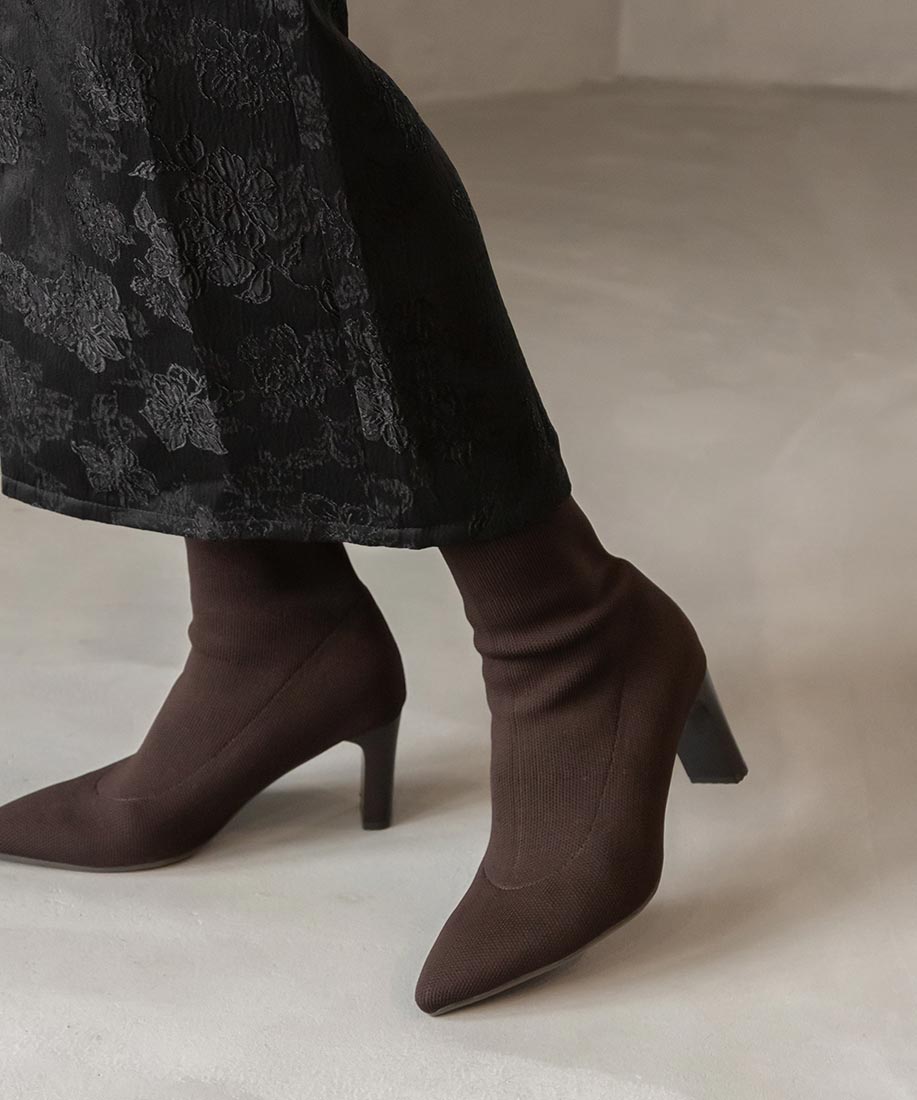 ランダ RANDA ストレッチ プレートヒールソックスブーツ (D.BROWN) D.BROWN