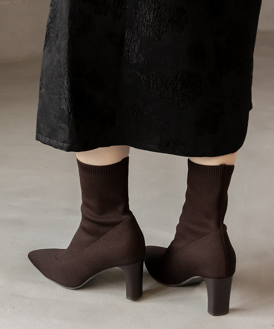 ランダ RANDA ストレッチ プレートヒールソックスブーツ (D.BROWN) D.BROWN